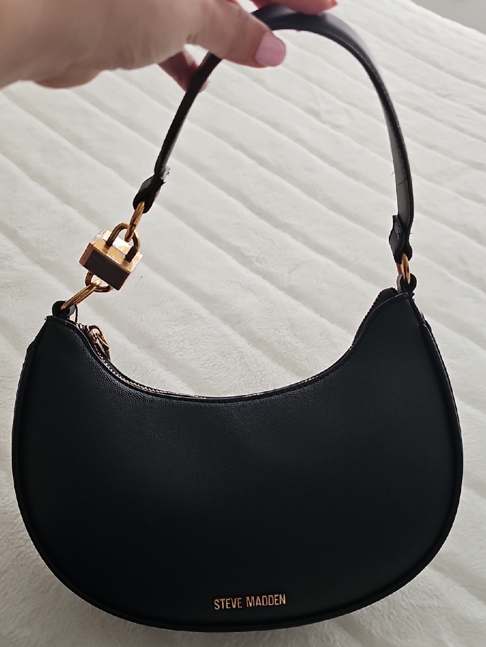 Steve Madden Black Crescent Shoulder Bag with Gold Accents. I accept offers.